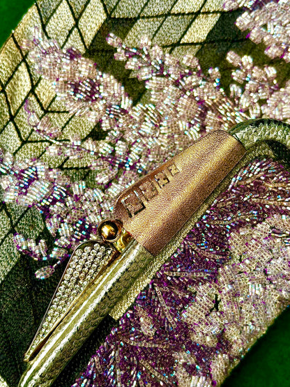 FENDI - Pochette Vintage “Border Line Embroidery +Kari” – Nuova con Etichetta
