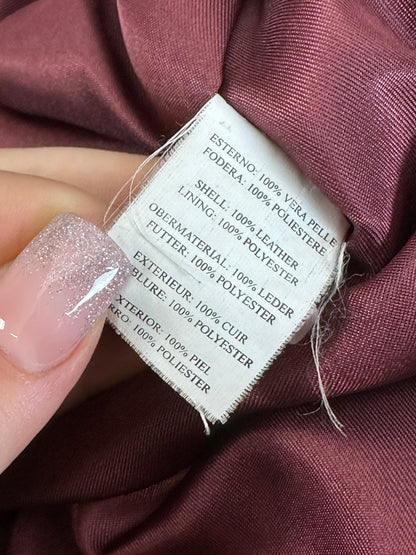 Giacca di pelle Rosso Borgogna con cappuccio e pelliccia