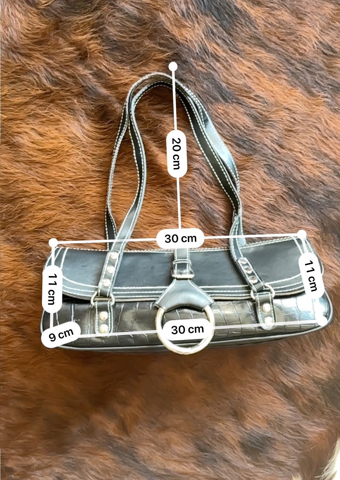 Borsa Baguette Vintage Y2K Nera Effetto Cocco Shoulder Bag