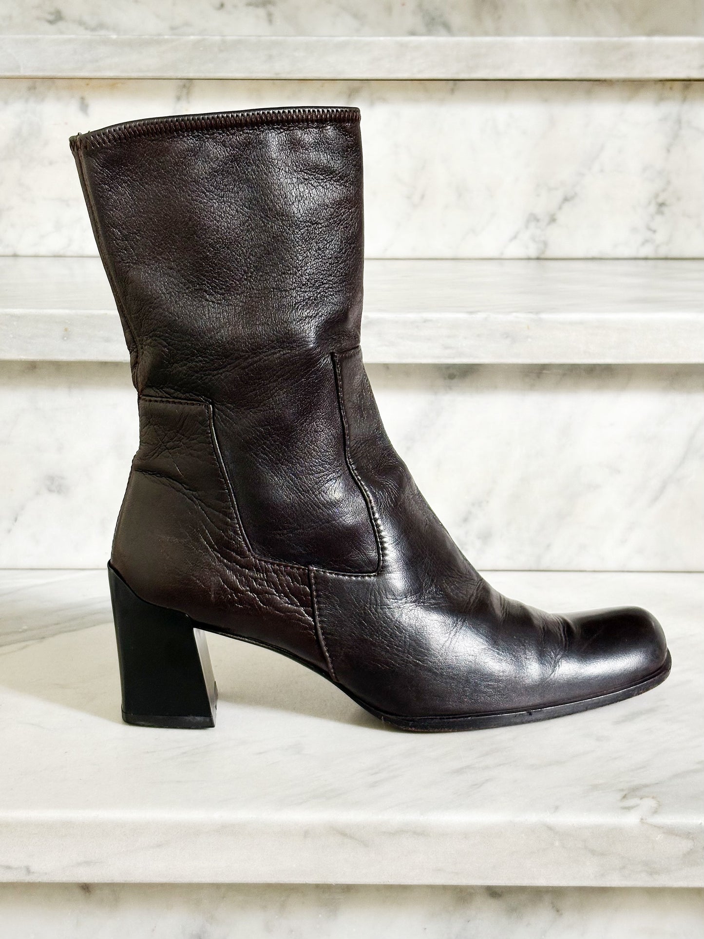 PRADA - Stivaletti Vintage in pelle marrone con tacco | Taglia 37½