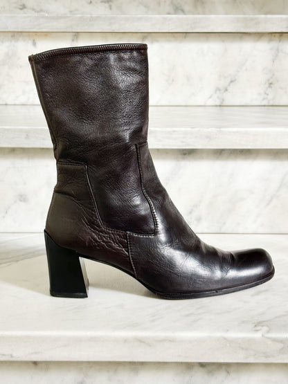 PRADA - Stivaletti Vintage in pelle marrone con tacco | Taglia 37½