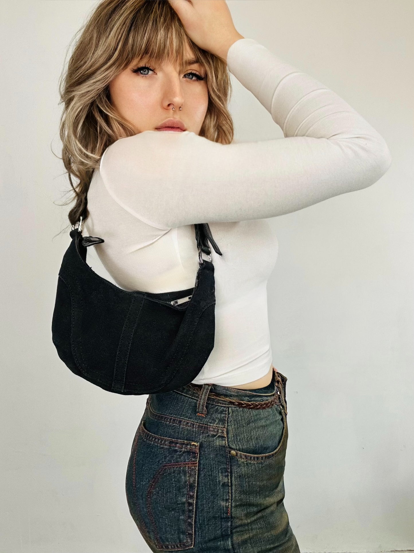 Borsa a Spalla in Denim Nero – Mini Hobo Vintage Y2K