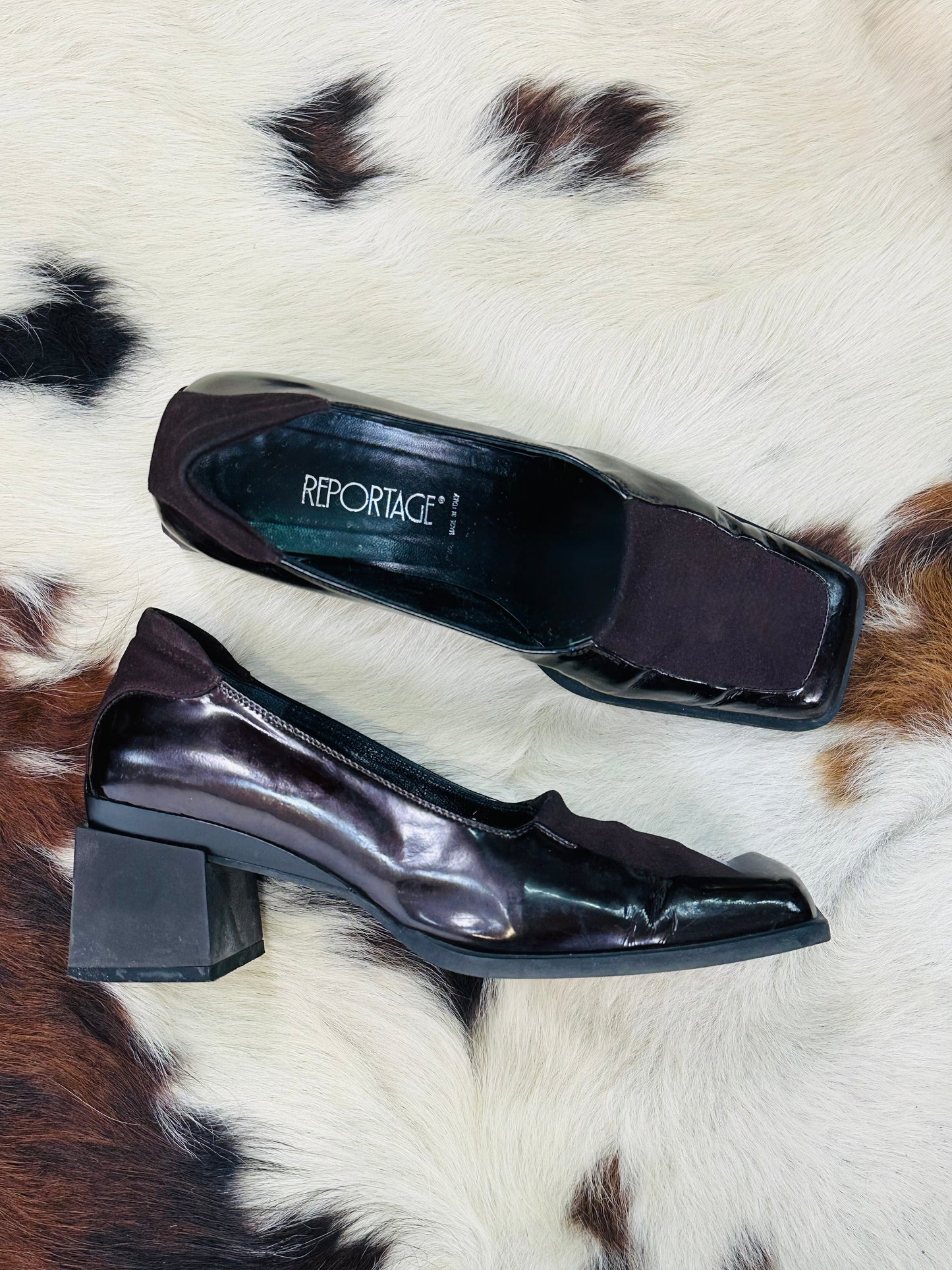 Scarpe vintage REPORTAGE | Vernice e tessuto elasticizzato | Taglia 38