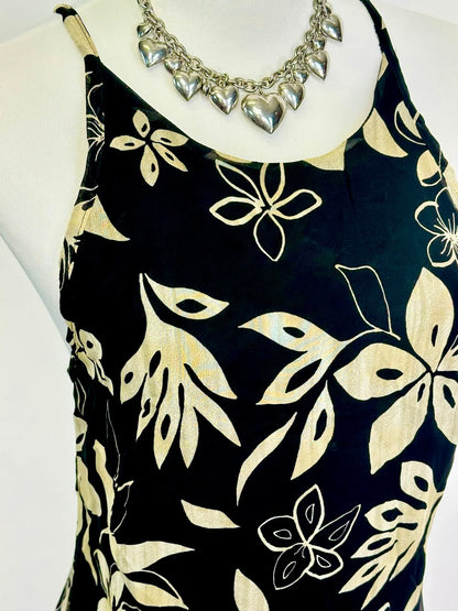 Abito vintage a fiori con spalline incrociate – stampa floreale tropicale