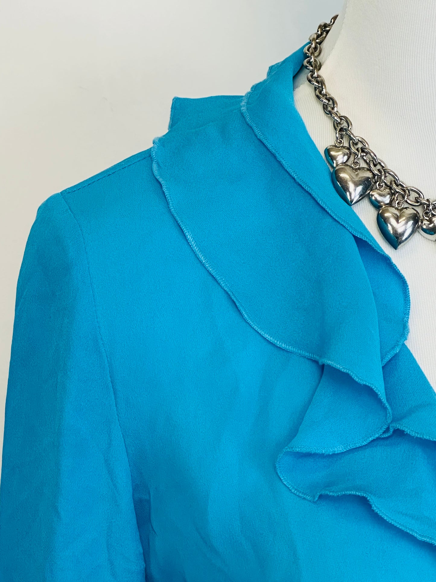Top vintage in pura seta turchese con volant 🦋