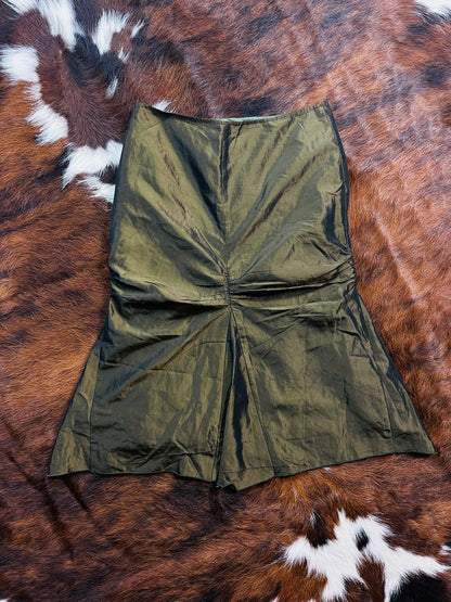 Gonna Vintage Midi Verde Oliva Cangiante con Arricciatura – Made in Italy