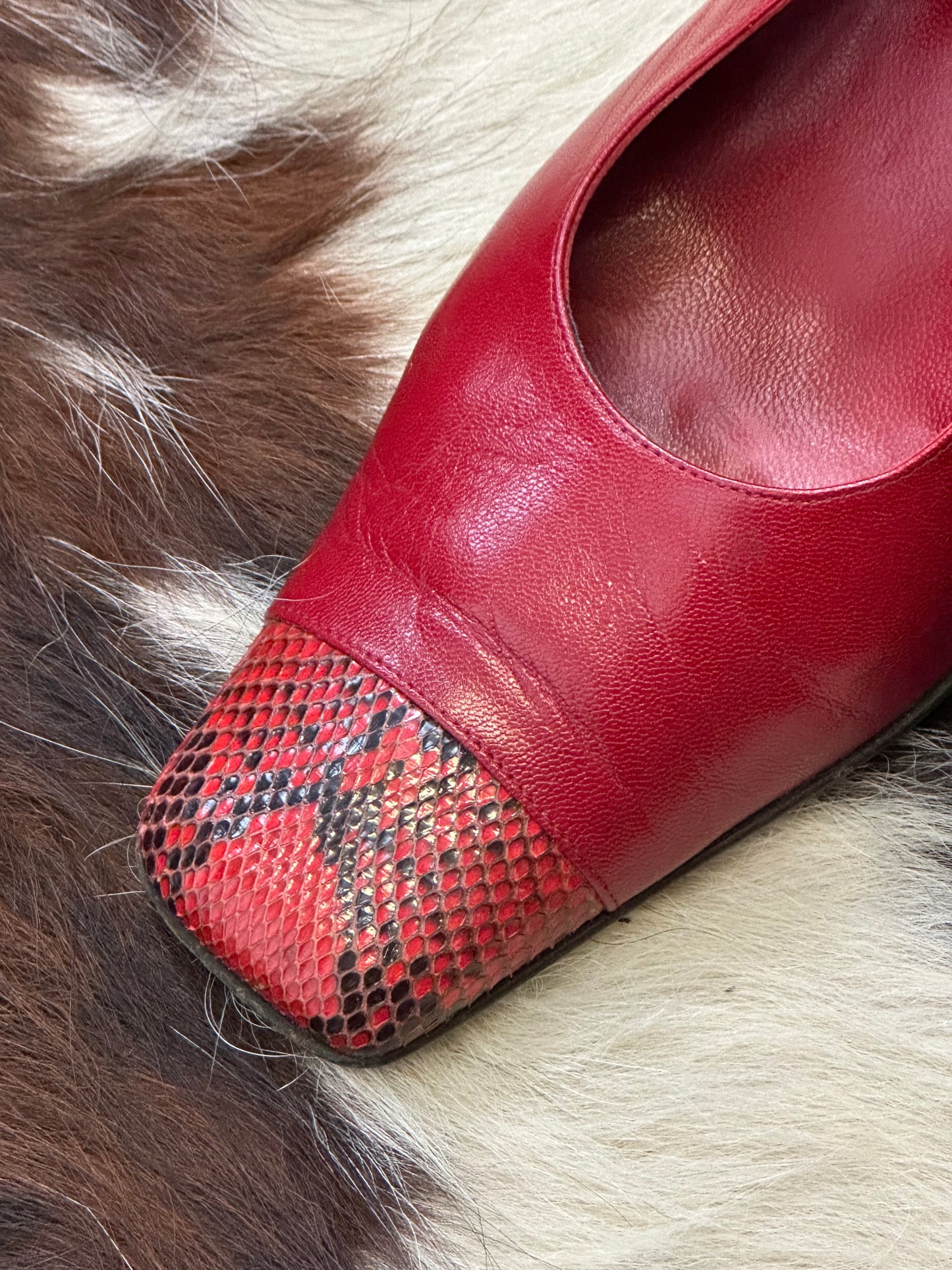 Scarpe Vintage – Slingback in Pelle Rossa con Punta in Pitone | Tg 38