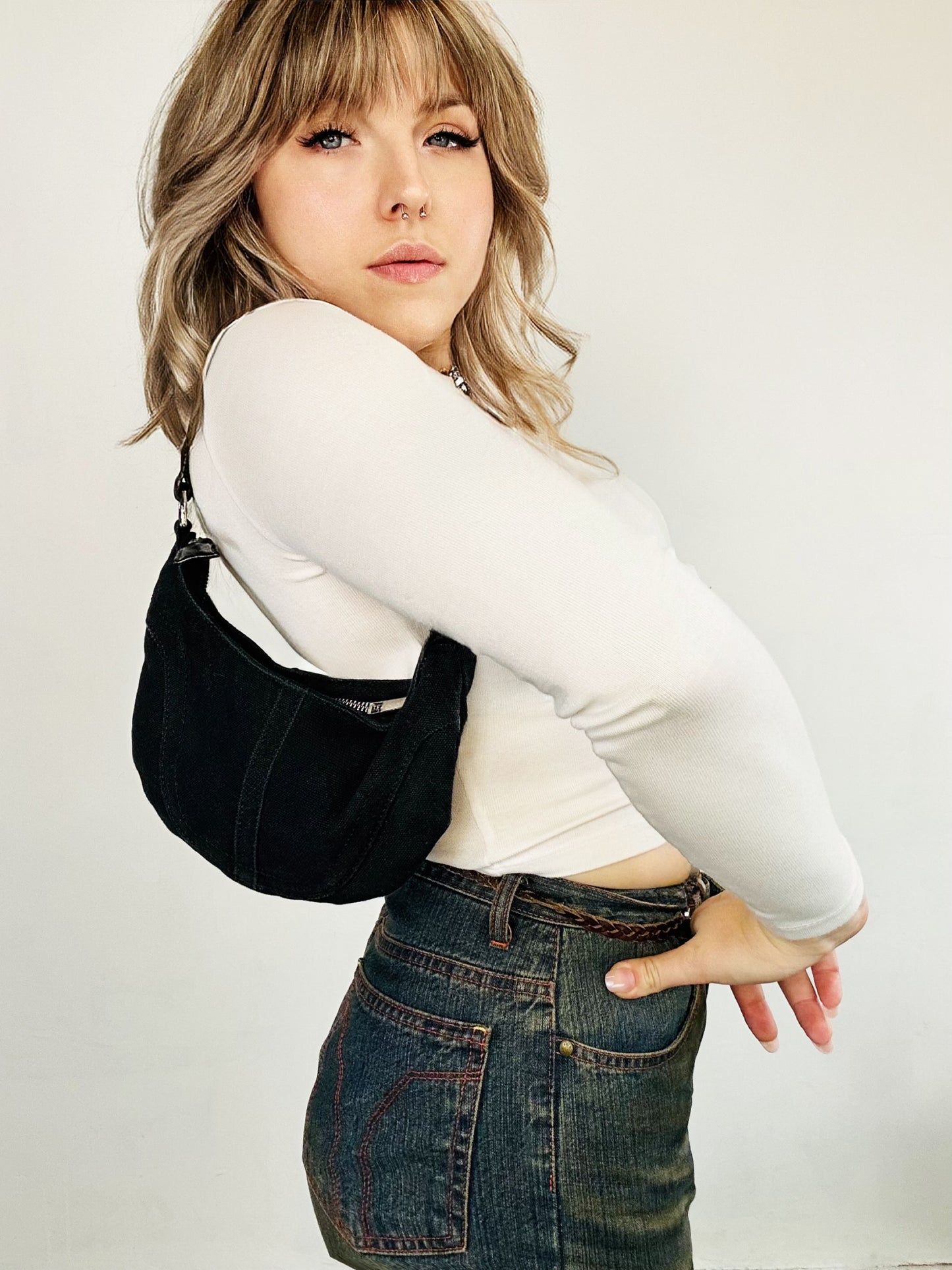 Borsa a Spalla in Denim Nero – Mini Hobo Vintage Y2K