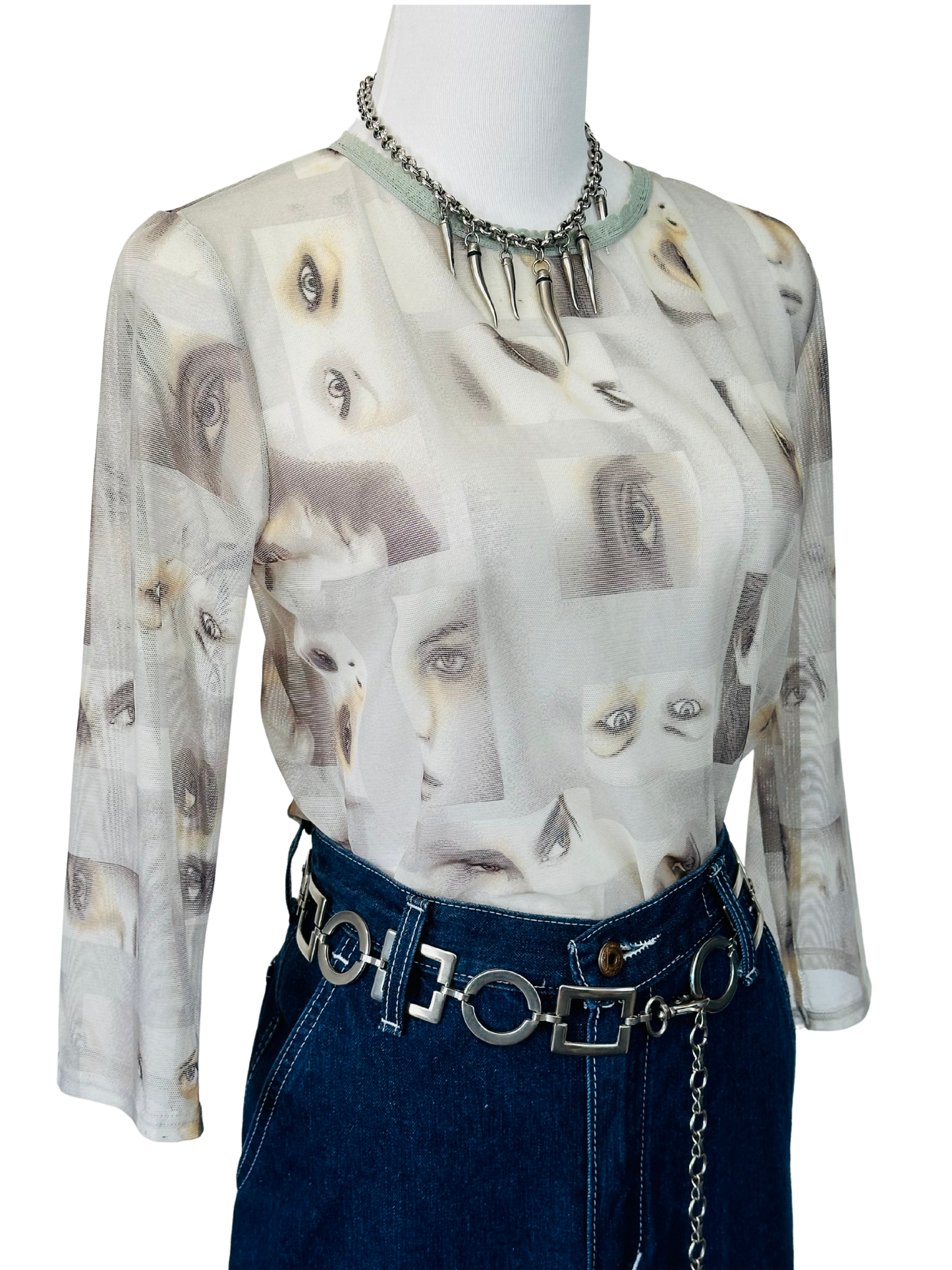 Top in Micromesh “Occhi” Stampato – Anni 2000 Y2K Style