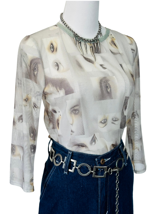Top in Micromesh “Occhi” Stampato – Anni 2000 Y2K Style