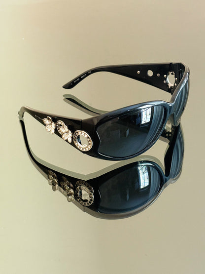 BVLGARI – Occhiali da sole vintage neri con cristalli e dettagli floreali