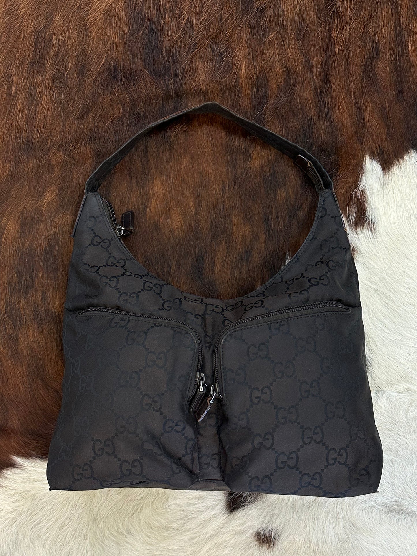 GUCCI - Vintage Monogram Nylon Hobo Bag – Marrone e nero