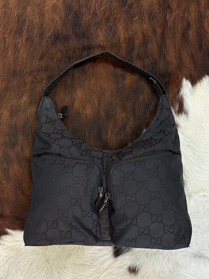 GUCCI - Vintage Monogram Nylon Hobo Bag – Marrone e nero