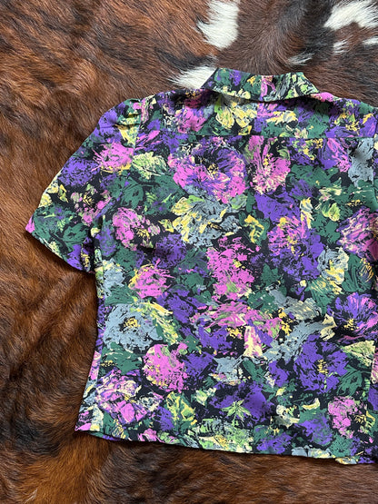 Completo vintage floreale anni ’80/’90 – camicia cropped + gonna plissé