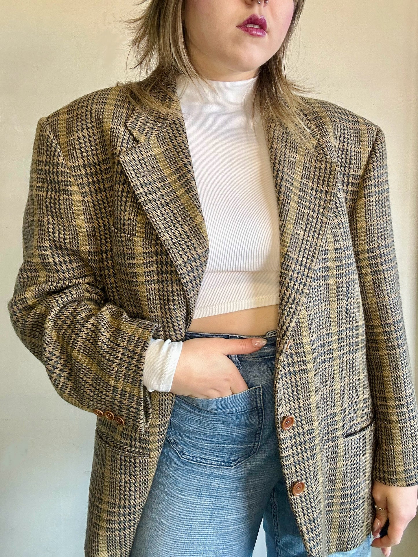 Blazer in pura lana vergine tartan