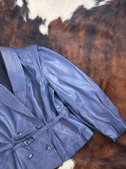 Giacca di pelle blu , doppio petto anni 70