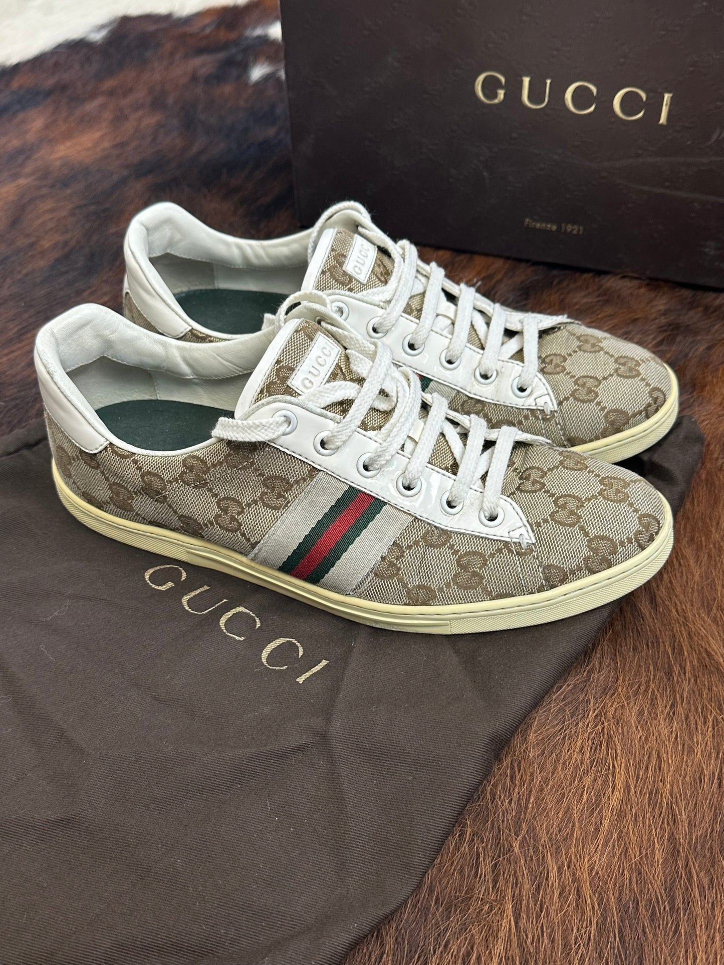 GUCCI - Sneakers GG Monogram Tela & Pelle – Vintage Originali con Box | Tg 38
