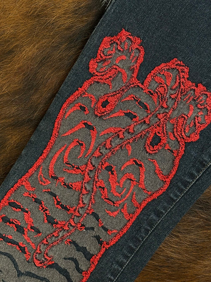 JUST CAVALLI - Pantaloni Red Embroidered Panel – Early 2000s