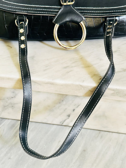 Borsa Baguette Vintage Y2K Nera Effetto Cocco Shoulder Bag