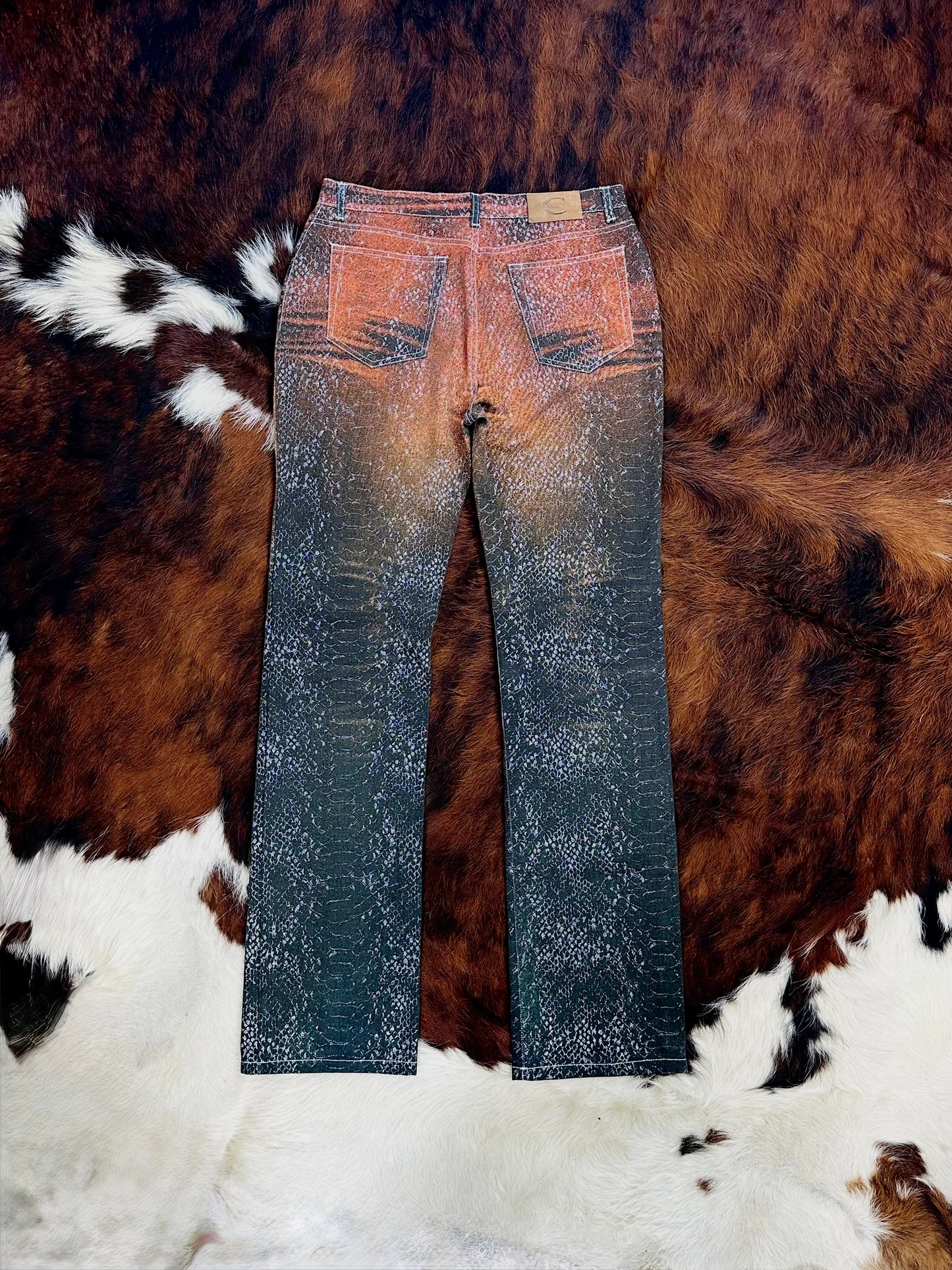 JUST CAVALLI - Pantaloni a zampa Animalier Snakeskin Metallic – Early 2000s