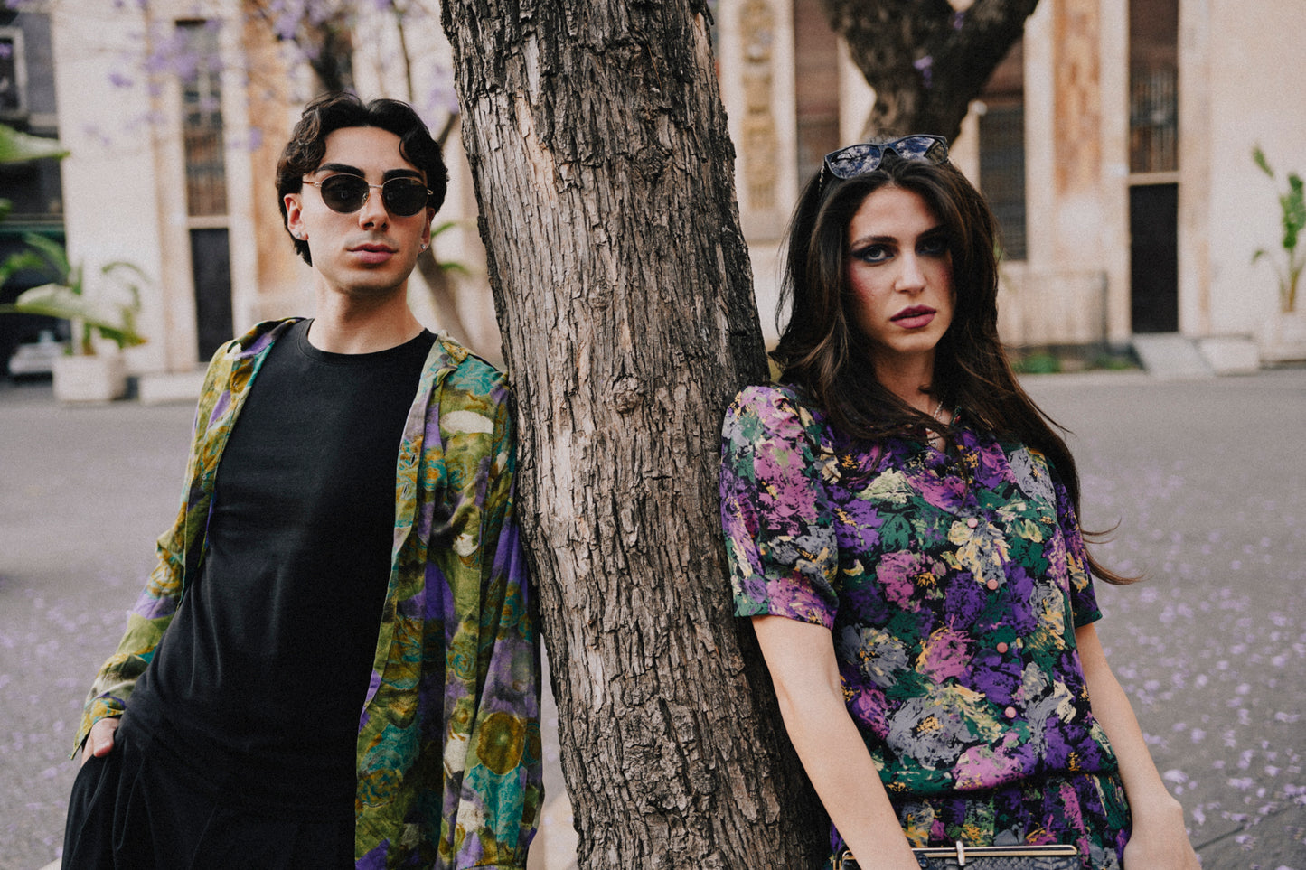Completo vintage floreale anni ’80/’90 – camicia cropped + gonna plissé