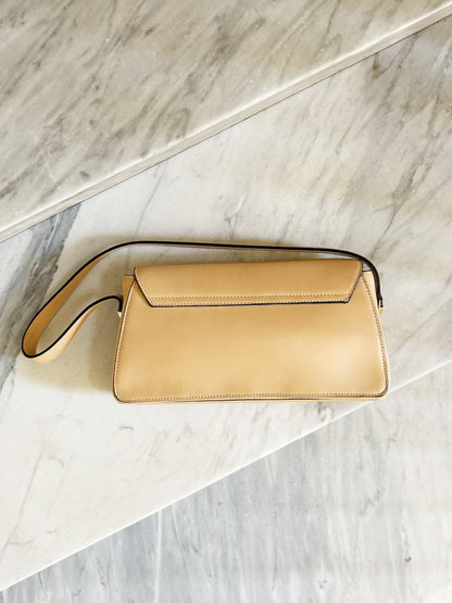 Vintage Structured Leather Shoulder Bag – Beige / Camel