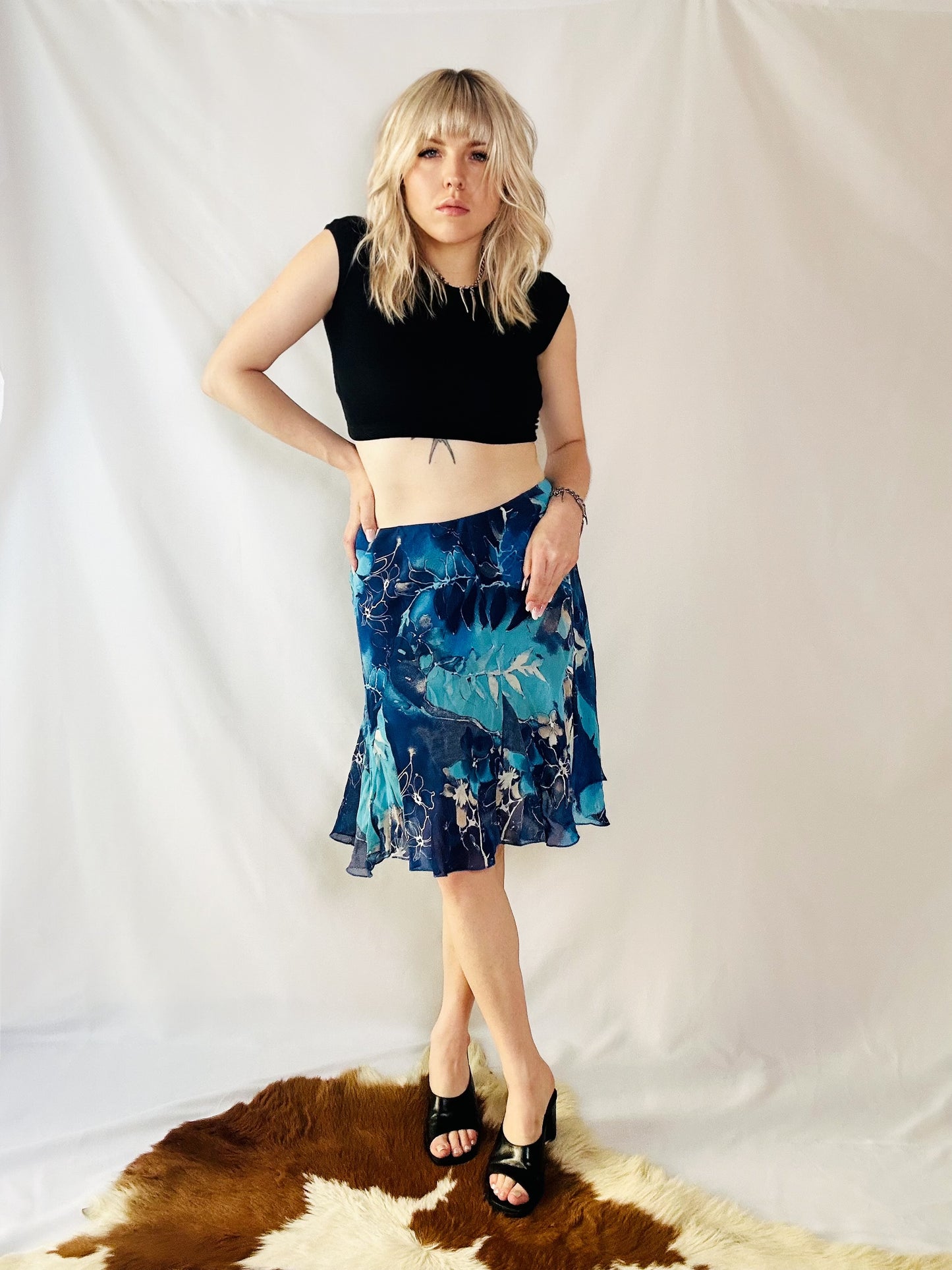 Gonna Vintage Made in Italy Blu Floreale