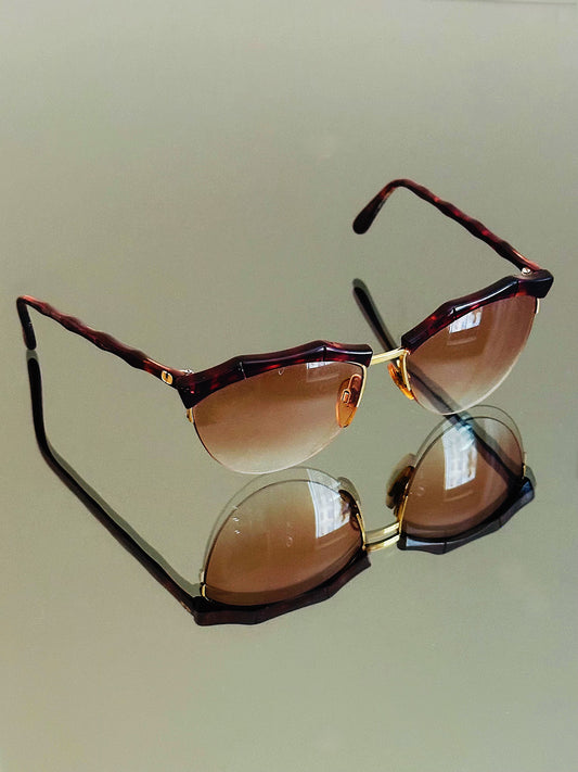VALENTINO –  Occhiali Da Sole Vintage – Semi Rimless Bordeaux & Oro – Made in Italy