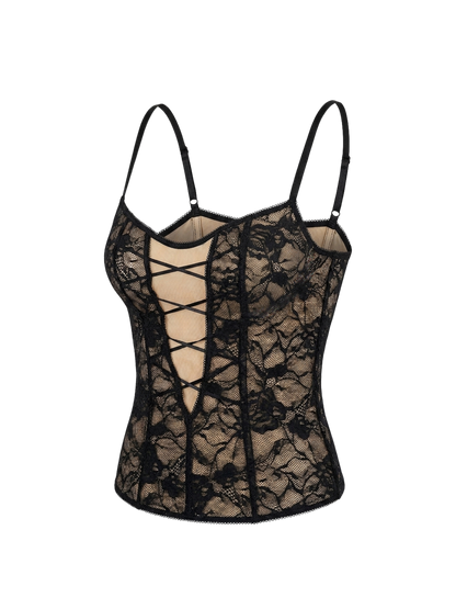 Top vintage y2k in pizzo con lacci frontali