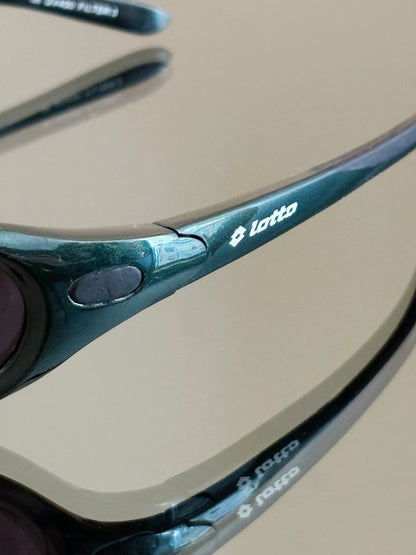 LOTTO - Occhiali da sole vintage sportivi wraparound – Verde petrolio metallizzato – Y2K