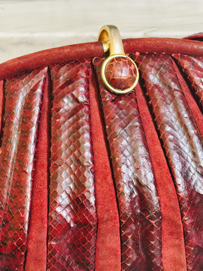 CLUTCH - Borsa vintage in pitone bordeaux dettagli in suede e chiusura gioiello