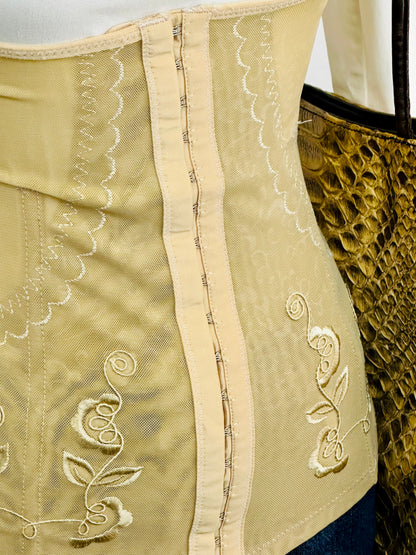 Corsetto steccato vintage in tulle ricamato – color champagne