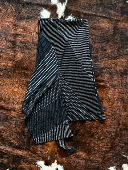 Gonna vintage asimmetrica Made in Italy con righe geometriche e pannello drappeggiato