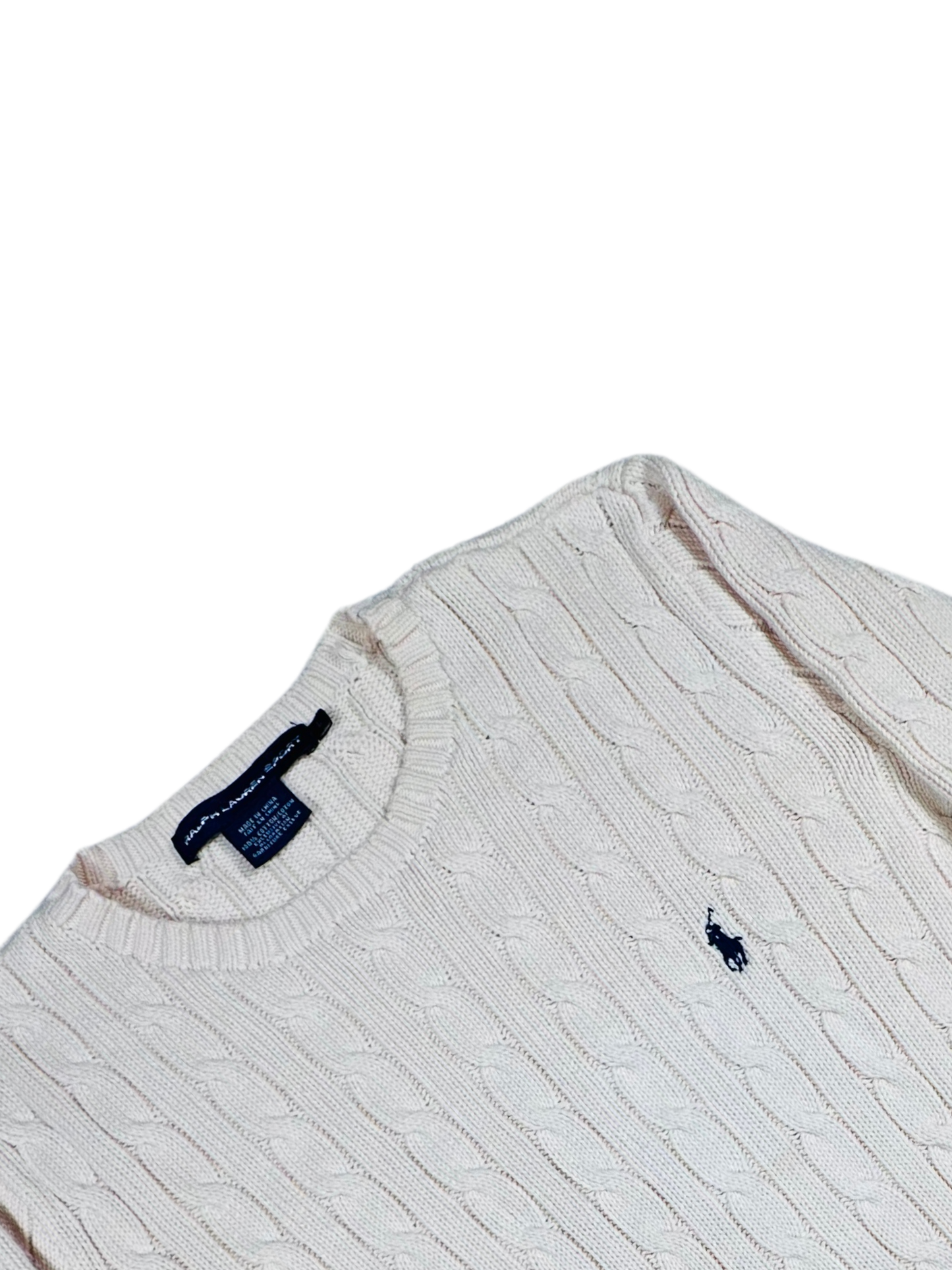 POLO RALPH LAUREN - Pullover bianco panna con trecce