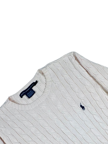 POLO RALPH LAUREN - Pullover bianco panna con trecce