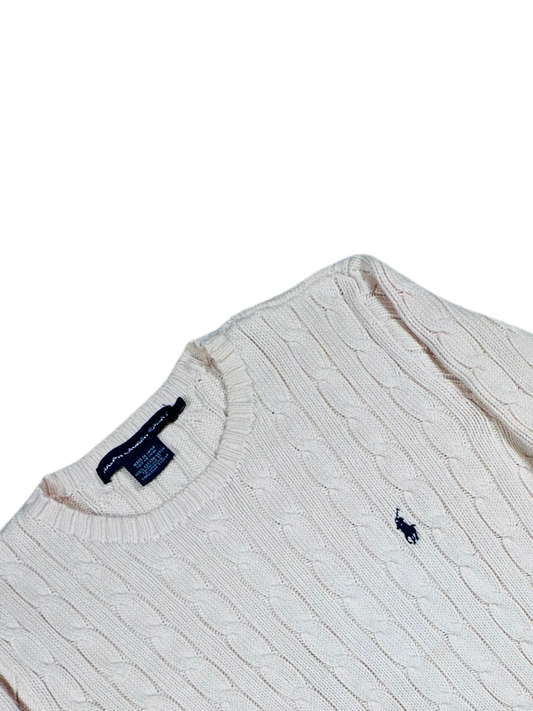 POLO RALPH LAUREN - Pullover bianco panna con trecce