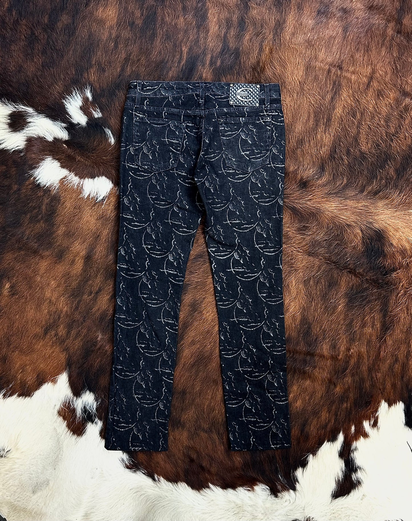 JUST CAVALLI - Pantaloni Black Silver Monogram – Early 2000s