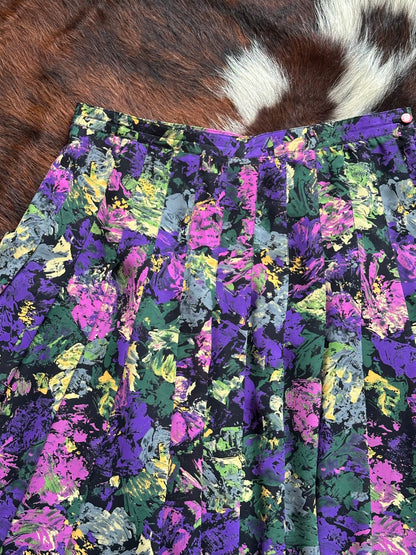 Completo vintage floreale anni ’80/’90 – camicia cropped + gonna plissé