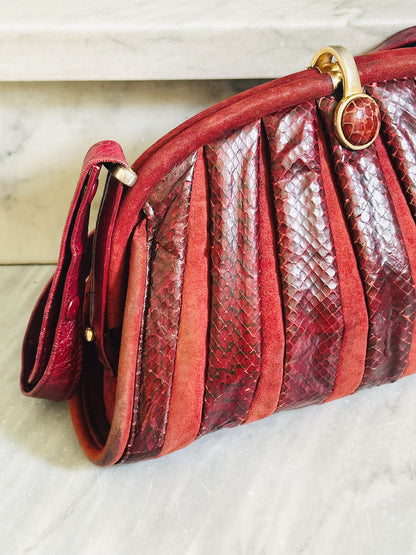 CLUTCH - Borsa vintage in pitone bordeaux dettagli in suede e chiusura gioiello