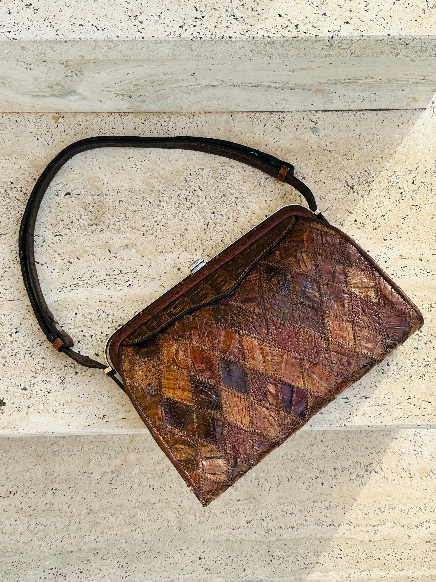 CLUTCH - Borsa Vintage Artigianale in Patchwork di Pelle Cocco