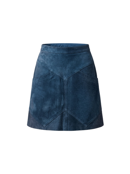 Gonna vintage in vera pelle scamosciata blu