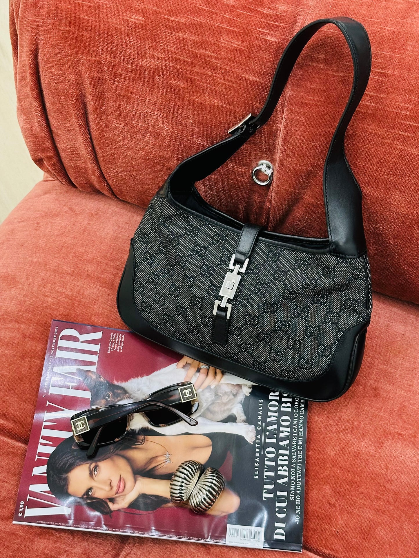 GUCCI - Jackie Mini Monogram GG Canvas Nero e Pelle Liscia