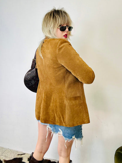 Giacca in pelle scamosciata cammello