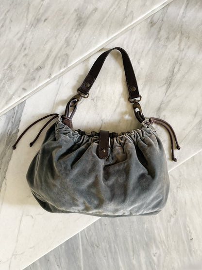 MAX&Co - Borsa a Spalla in Velluto Grigio\Verde con Dettagli Marroni
