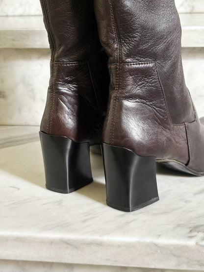 PRADA - Stivaletti Vintage in pelle marrone con tacco | Taglia 37½