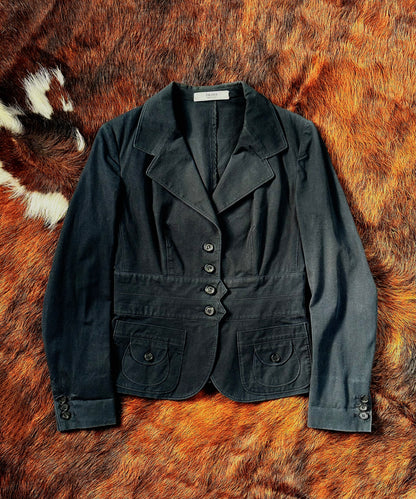 PRADA - Giacca Blazer Vintage Nera con Vita Strutturata