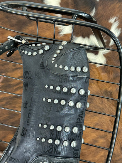 JUST CAVALLI - Borsa hobo a spalla nera borchiata Y2K
