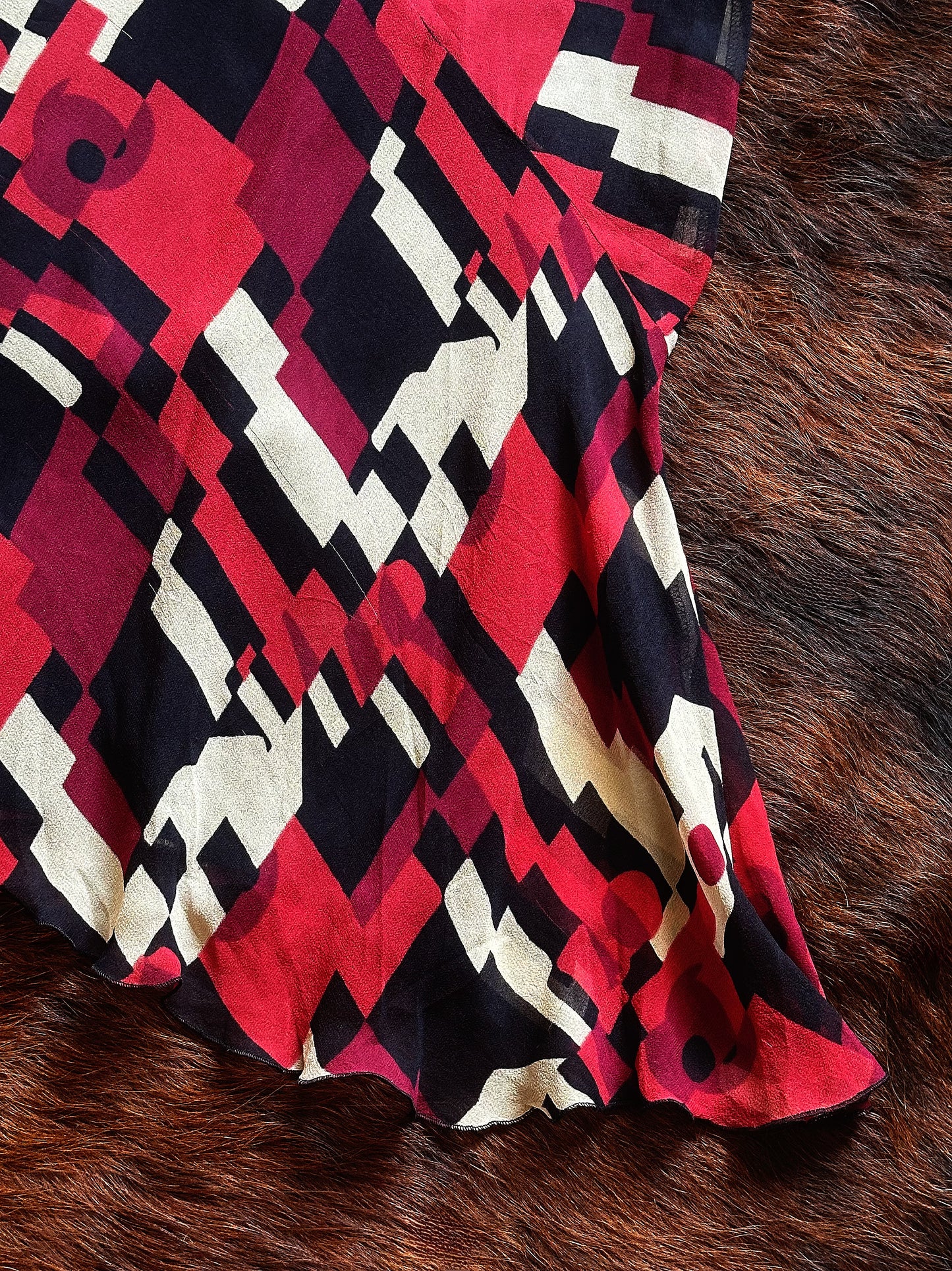 Gonna vintage Pura Seta con fantasia geometrica – Made in Italy