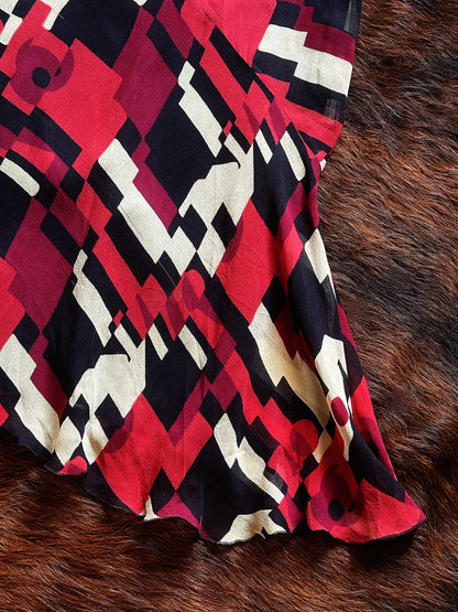 Gonna vintage Pura Seta con fantasia geometrica – Made in Italy