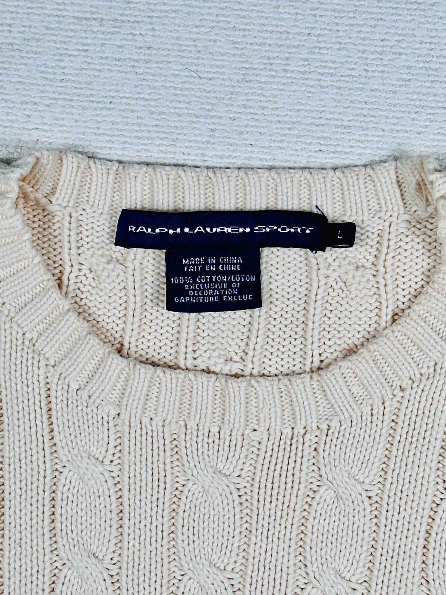 POLO RALPH LAUREN - Pullover bianco panna con trecce